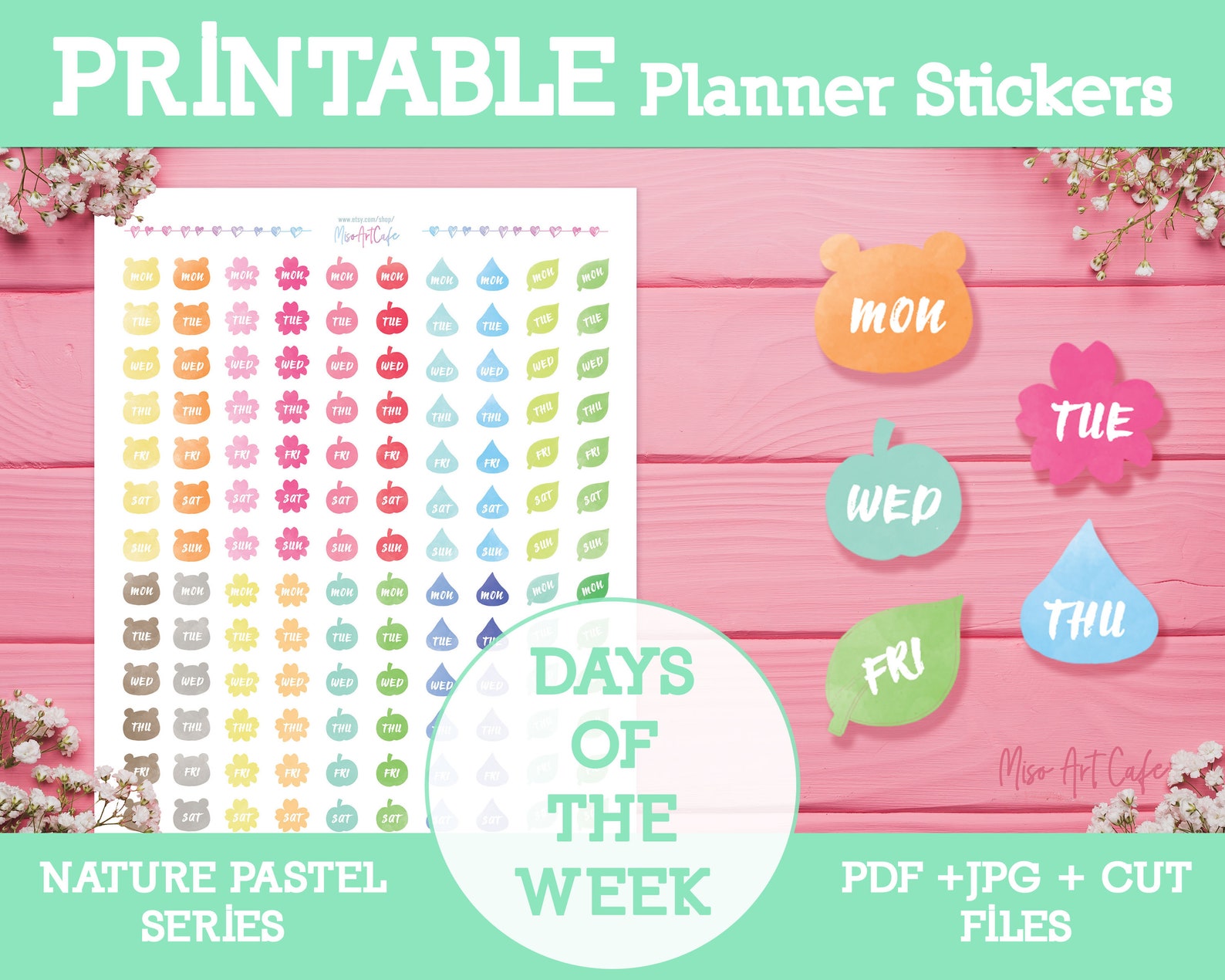  days of the week planner printable cute functional stickers etsy