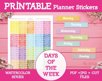 Days of the Week Printable Planner Stickers - Instant Download | Daily Planner | Bullet Journal Stickers | Erin Condren Planner Stickers