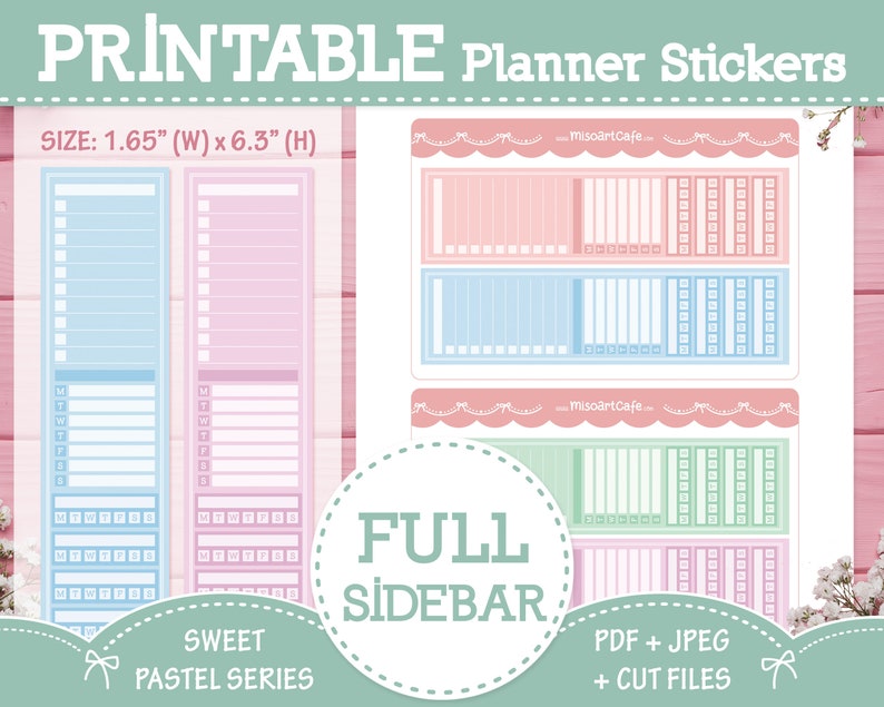 Full Pastel Sidebar Printable Planner Stickers Weekly - Etsy