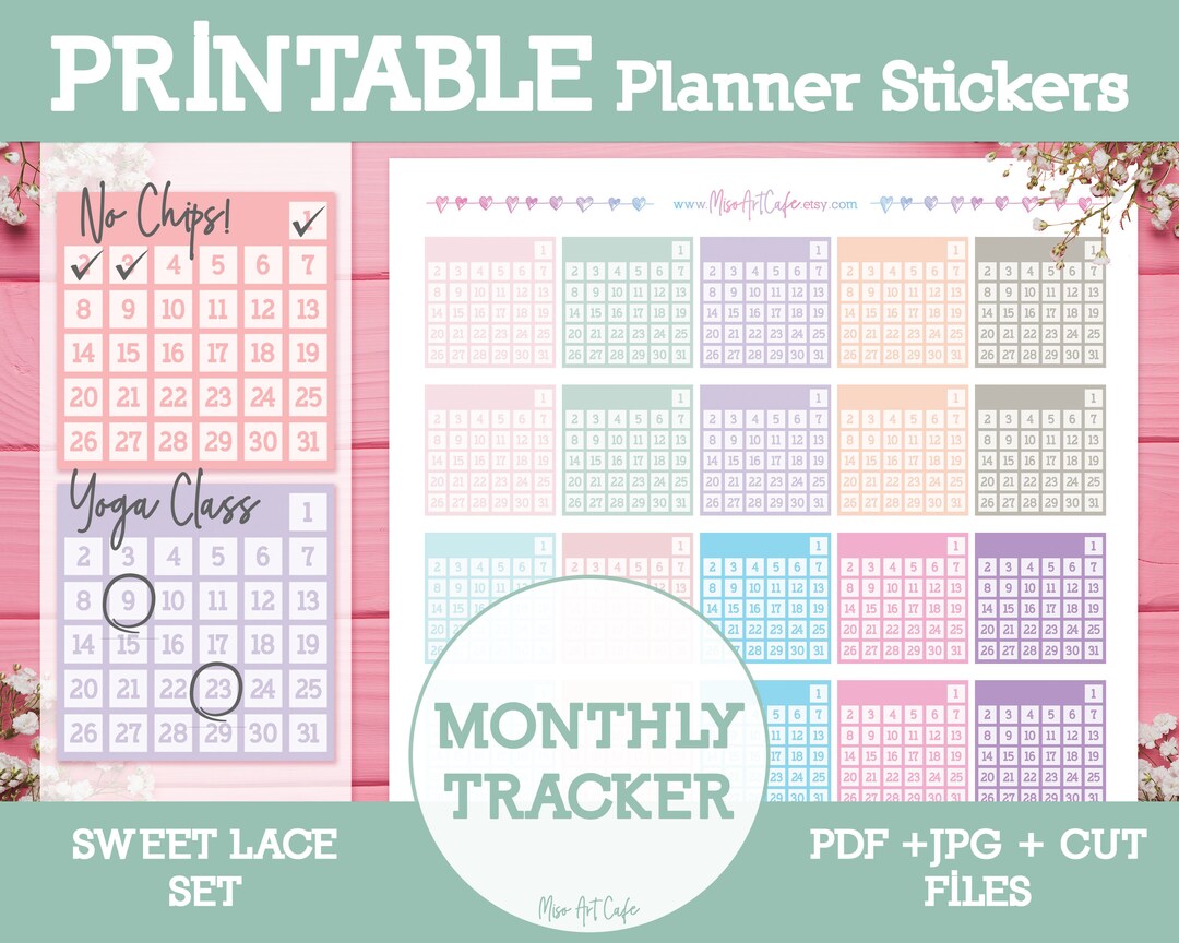 Monthly Habit Tracker Printable Planner Stickers Instant Download Daily ...