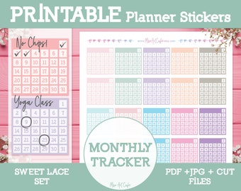 Monthly Habit Tracker Printable Planner Stickers - Instant Download | Daily Planner | Bullet Journal | Erin Condren Planner Stickers