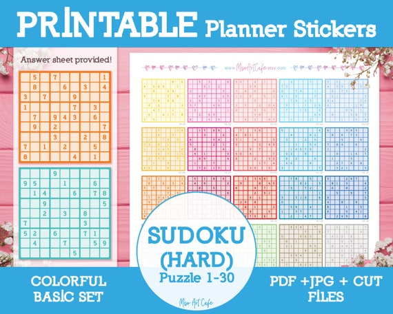 Sudoku hard Printable Planner Stickers Instant Download | Etsy