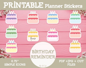 Birthday Reminder Printable Planner Stickers - Icon Sticker for Weekly Planner, Happy Planner, Digital Planner, Bullet Journal, Cute Sticker