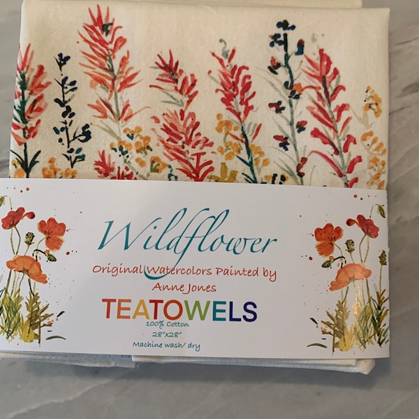 Wildflower Cotton Tea Towels- This design is Indian Paint Brush  Towel-  floral kitchen towel- botanical flour sack towel -