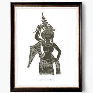 Ancient Khmer Apsara Giclée Art Print, Linocut Archival Art Print, Cambodia, Angor Wat Art, History, Wall Art, Office Decor, Home Decor