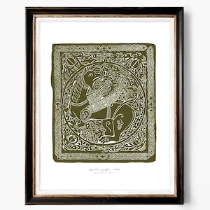 Stampa artistica giclée con rilievo di grifone bizantino greco antico, stampa artistica d'archivio in linoleografia, arte greca, arte murale storica, arredamento per ufficio, arredamento per la casa