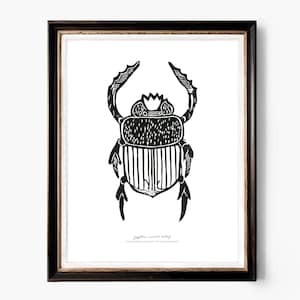 Ancient Egyptian Scarab Relief Giclée Art Print, Linocut Archival Art Print, Beetle Art, Wall Art, Office Decor, Home Decor