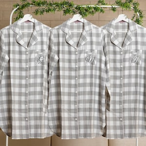 Grey Plaid Bridesmaid Shirts, Bridesmaid Flannel, Bridesmaid Flannels, Grey Checks Boyfriend shirts, sleepwear shirt, bridesmaids pajamas