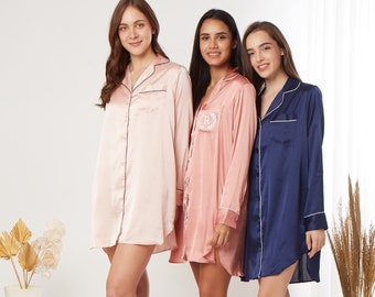 Pajamas for Women Sleep Shirts Monogram Shirts for Women Pjs Monogram Pajamas for Bridesmaids Personalized Button Down Shirts