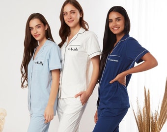 100% BAUMWOLLE Pyjamas Brautjungfern Lange Hosen Pyjama, personalisierte Brautjungfer Pyjama Set, Brautjungfer Pyjama, Brautjungfer Geschenk