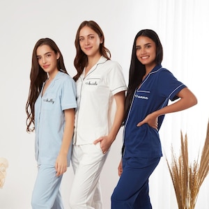 100% COTTON Pajamas Bridesmaids Long Pants Pajama, Personalized Bridesmaid Pajama Set, Bridesmaid Pajama, Bridesmaid Gift