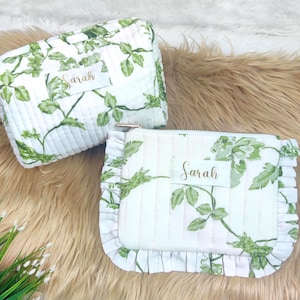 Make up Bags for Bridesmaids, Set of 2 Travel Kit, Personalized Gift for Bridal Party, Bridesmaid Gifts Ideas, Floral Makeup Bag for Her