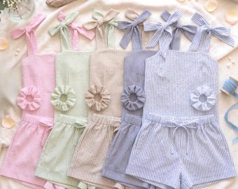 Cotton Tie-Knot Striped Pajamas Bridesmaids Long Pants Pajama, Seersucker Bridesmaid Pajama Set, Bridesmaid Pajama, Bridesmaid Gift