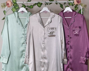 Satin Bridesmaid Sleep Shirt, Monogrammed Bridal Party Pajamas