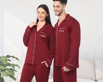 100% katoenen paar pyjama's, cadeaus voor het paar, aangepaste pyjama's, jubileumcadeau, bijpassende pyjama's, aangepaste pyjamaset, Valentijnspyjama's