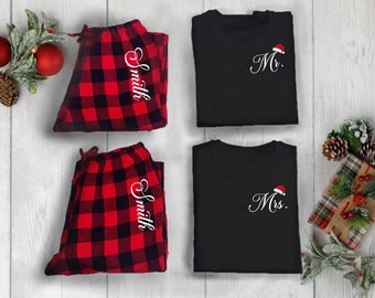 mr and mrs holiday pajamas, mr and mrs christmas pajamas, couple christmas pajamas, matching family christmas pajamas, matching pajamas