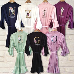 Bride robe Bridesmaid Robes with Ruffle detail and floral initials