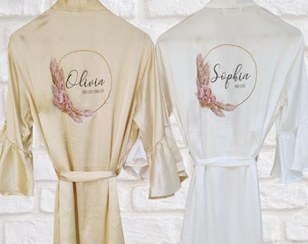 Personalised bridesmaid robes, wedding dressing gowns, satin robes, floral initial dressing gown, bride robe, plus size robes, gift