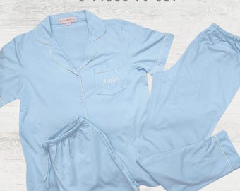Soft 3-piece Pajamas Top, Shorts, Pants - 100% Cotton Pajamas, Gift for Her, Personalized Gift for Women, Bridesmaid PJs, Bride PJs
