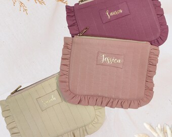 Conjunto de 2 bolsas de maquiagem, presente personalizado para amigas, madrinhas, madrinhas, ideia de presente, bolsa de cosméticos acolchoada, bolsa de higiene pessoal, bolsa de joias de viagem
