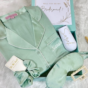 Bridesmaid Gift Box with PJ Set Personalized Proposal Box with Satin Pajamas Will You Be My Bridesmaid