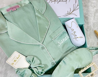 Bridesmaid Gift Box with PJ Set Personalized Proposal Box with Satin Pajamas Will You Be My Bridesmaid