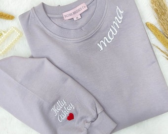 Custom Collar and Sleeve Embroidered Hoodie, Embroidered Mom mama Grandmother Hoodie with Kids Names Kids Names, Personalized Embroidered