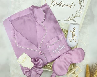 Coffret pour propositions de demoiselle d'honneur avec pyjama personnalisé lilas rose poudré sauge Serez-vous ma demoiselle d'honneur Coffret pour propositions personnalisé avec pyjama en satin