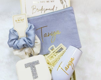Bridesmaid Proposal Gift Box Set | Personalized Dusty Blue Bridesmaid Gift box | Slate Blue Bridal Shower Gifts |
