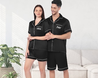 Couple Pajamas, Gifts for the Couple, Custom Pajamas, Anniversary gift, Matching Satin Pajamas, Custom Pajama Set, Valentine Pajamas