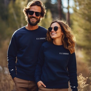 Anniversary Date Couples Sweatshirt, Personalized Embroidered Roman Numerals Sweatshirt, Gift for Him, matching couples sweatshirt