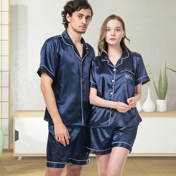 Pyjamas de couple, cadeau de lune de miel, pyjamas assortis personnalisés, cadeau d’anniversaire, ensembles de pyjamas avec des noms