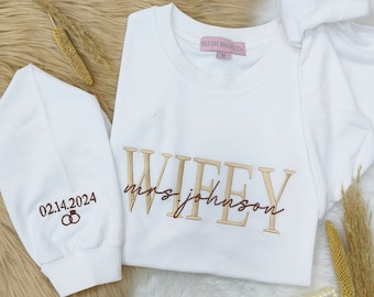 Personalized Wifey Sweatshirt, Wedding Gift, Gift for Bride, New Wife Sweatshirt, Unique Bridal Shower Gift, Newlywed Honeymoon Present