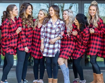 Bridesmaid Shirt | Button Down Bridesmaid Shirts | Bridesmaid Shirts Getting Ready| Oversized Bridesmaid Shirts | Flannel Bridesmaid Shirts