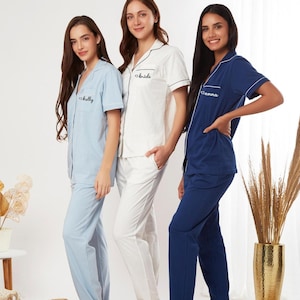 100% COTTON Pajamas Bridesmaids Long Pants Pajama, Personalized Bridesmaid Pajama Set, Bridesmaid Pajama, Bridesmaid Gift