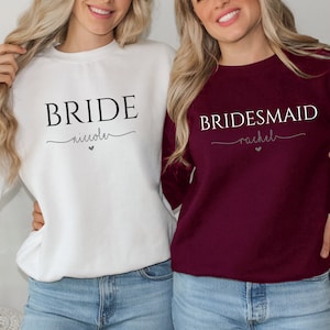 Gepersonaliseerd cadeau voor bruid, bruidsfeest cadeau, aangepast sweatshirt, bruidsmeisje shirt, bruidsmeisje voorstel, aangepaste trui, bruidsdouche cadeau