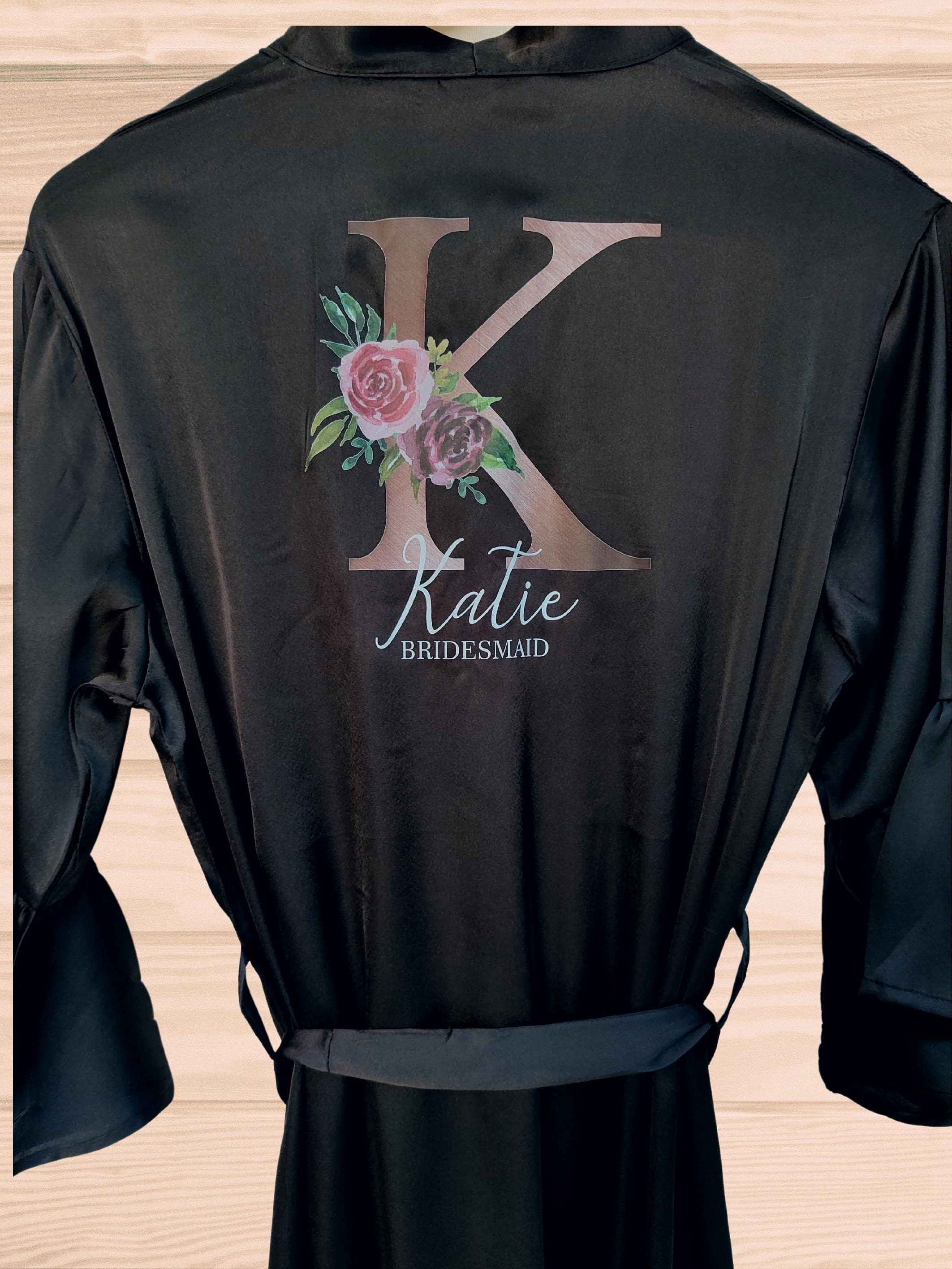 Red Robe R Initial Bride Robe Bridesmaid Robes With Ruffle Detail and Floral Initials ...