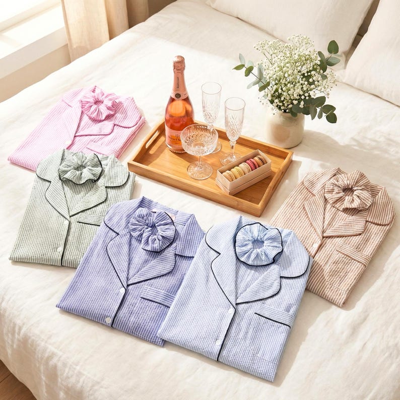 100% COTTON Striped Pajamas Bridesmaids Long Pants Pajama, Personalized Bridesmaid Pajama Set, Bridesmaid Pajama, Bridesmaid Gift image 11