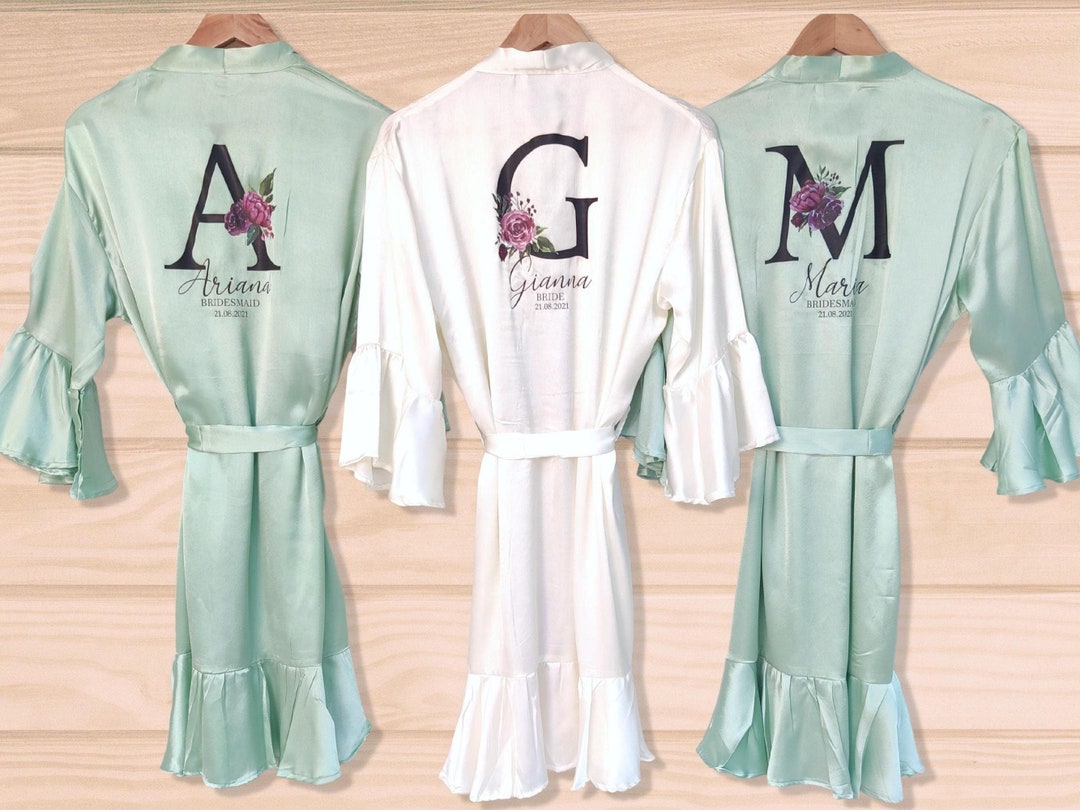 SAGE GREEN ROBE Personalised Bridal Robe Wedding Dressing Gown, Initial