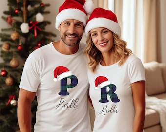 Christmas Pajamas Family Matching, Personalized T-shirt with flannel pants, Couples Pajamas, Holiday Pajamas