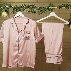 Adult Bridal Silk PJ'S Personalized Set Silk Pajamas Bridesmaids Short + Shirt Bridal shorts bridesmaid pajamas, bridesmaid gifts