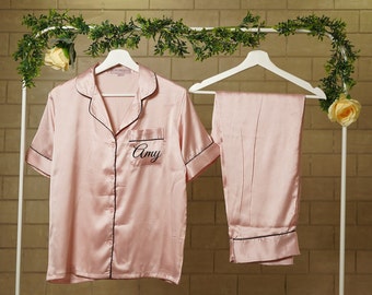 Adult Bridal Silk PJ'S Personalized Set Silk Pajamas Bridesmaids Short + Shirt Bridal shorts bridesmaid pajamas, bridesmaid gifts