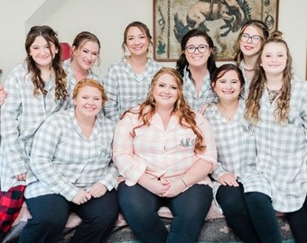 Plus Size Flannel Sleep Shirt, Bridesmaid Pajamas, Peter Pan Collar