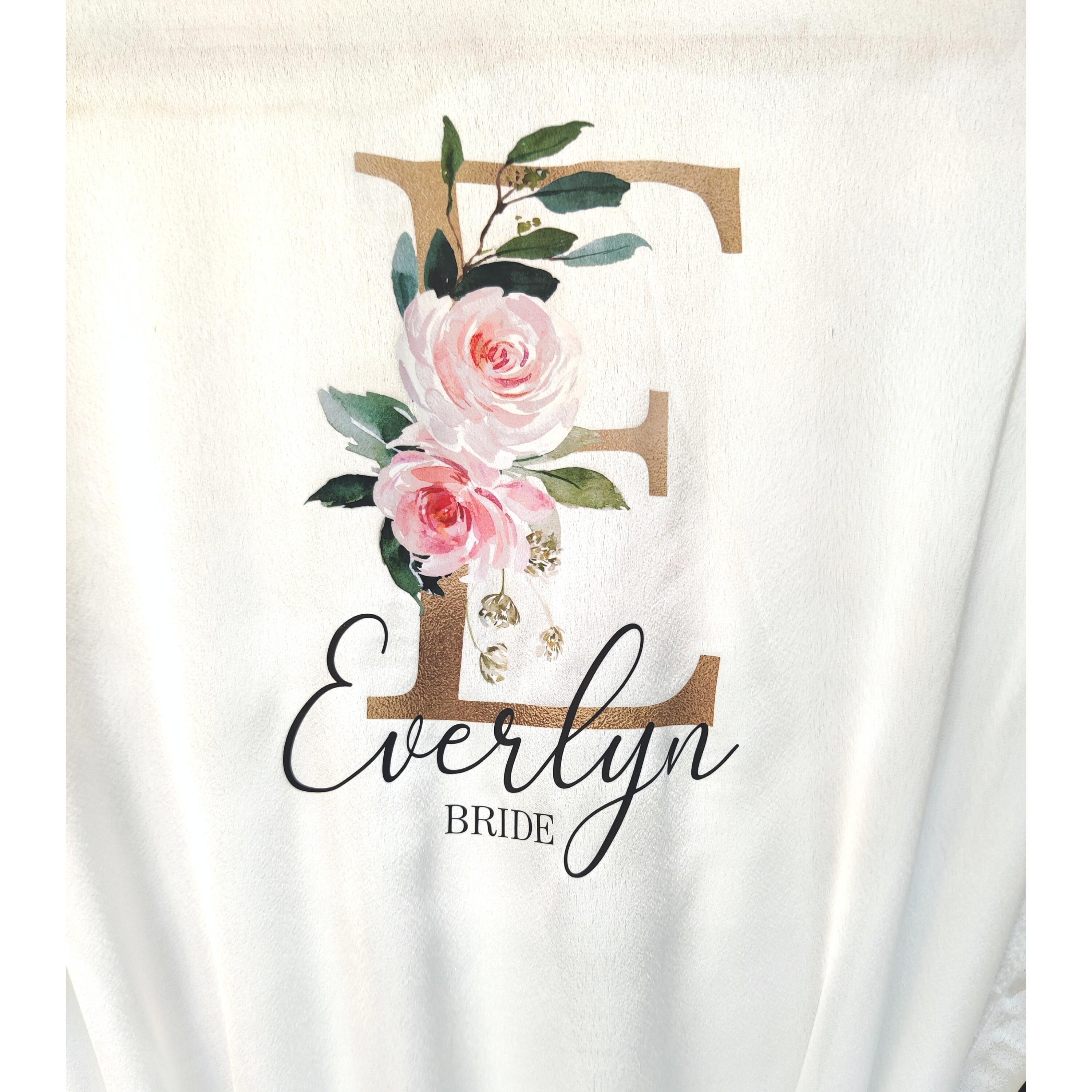 Red Robe R Initial Personalized Floral Initial Satin Robe, Bridal Party Dressing Gown ...