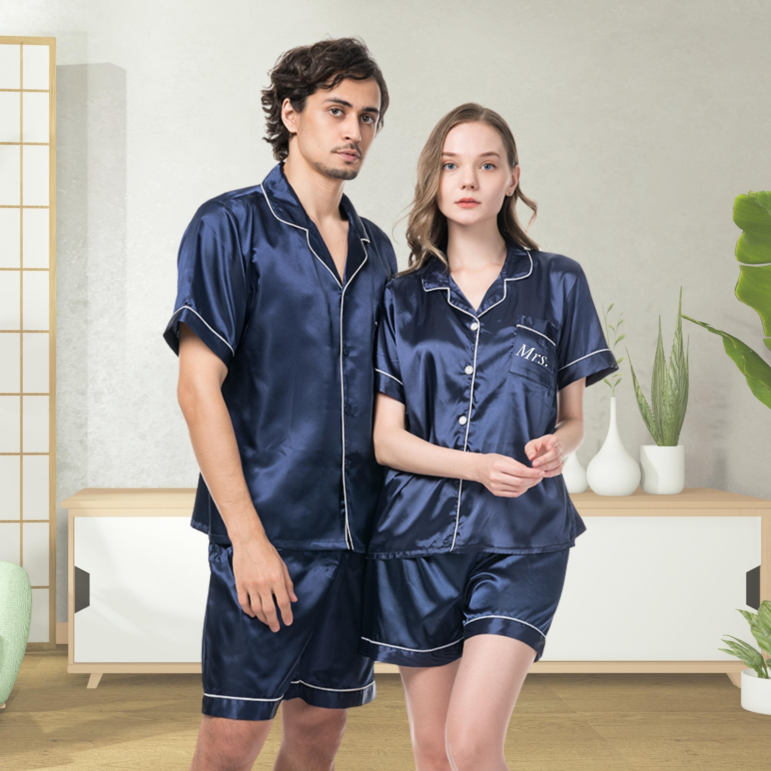Silk Jacquard Pajamas Set for Couples Men and Women Crane -  Finland