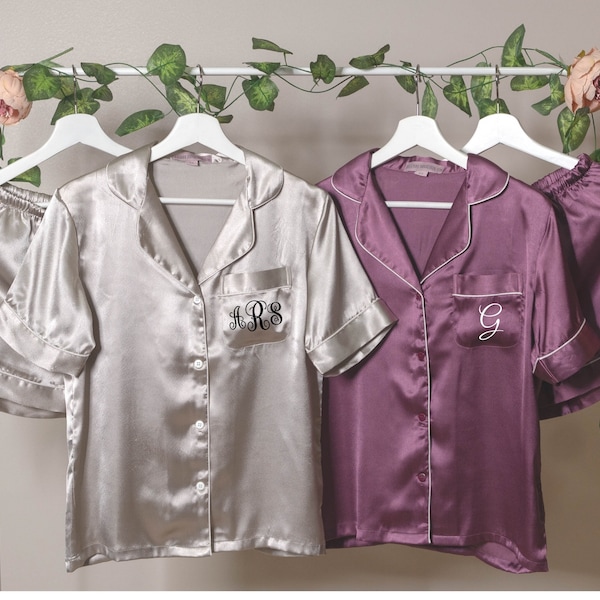Bridesmaid pajamas, Bridesmaid PJs, Bridesmaid Gift, Pajamas, Bridal PJS, Bridal Satin Shorts, Bridesmaid Gift, Bridesmaid PJ Set