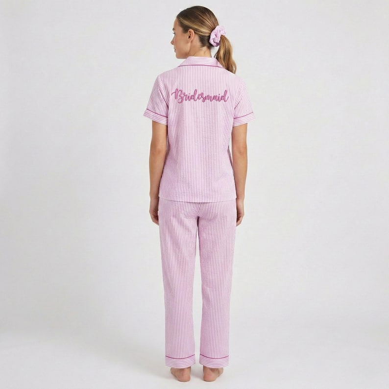 100% COTTON Striped Pajamas Bridesmaids Long Pants Pajama, Personalized Bridesmaid Pajama Set, Bridesmaid Pajama, Bridesmaid Gift image 6