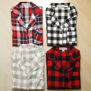 Camisas de dama de honor a cuadros grises, franela para dama de honor, franelas para dama de honor, camisas estilo boyfriend a cuadros grises, camisa de dormir, pijamas para damas de honor imagen 5