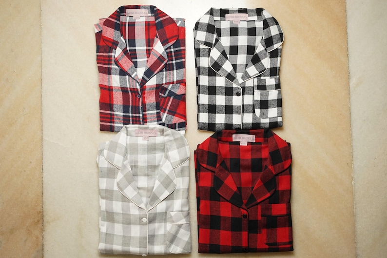 Camisas de dama de honor a cuadros grises, franela para dama de honor, franelas para dama de honor, camisas estilo boyfriend a cuadros grises, camisa de dormir, pijamas para damas de honor imagen 5