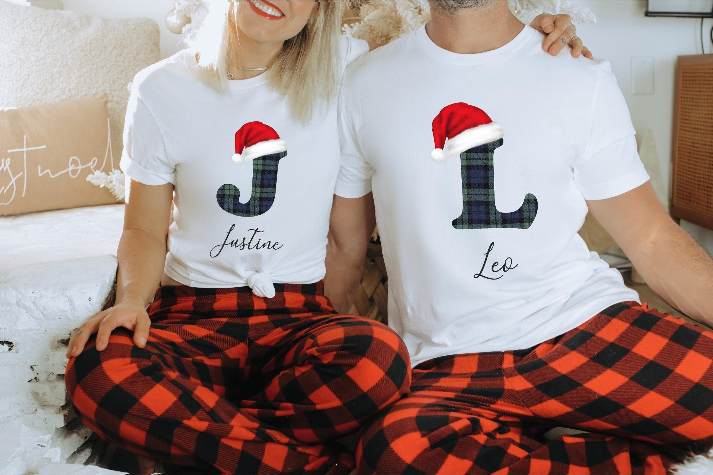 Monogram Name with Christmas Family Pajama Shirts Family Christmas Pajamas by Jenny S